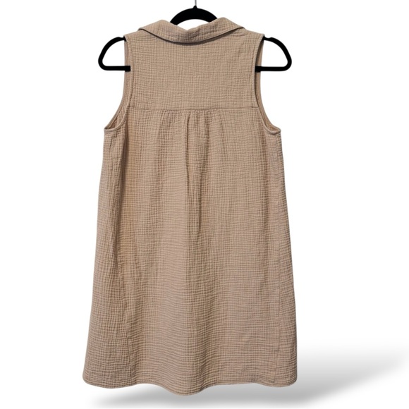 Z Supply New Light Mini Dress Putty Sz M 100% Cotton Gauze Sleeveless Button Up - Picture 5 of 10